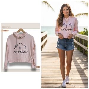 🌿Miami Style Women's Small Shell Pink Panama City Beach Florida Crop Top Hoodie